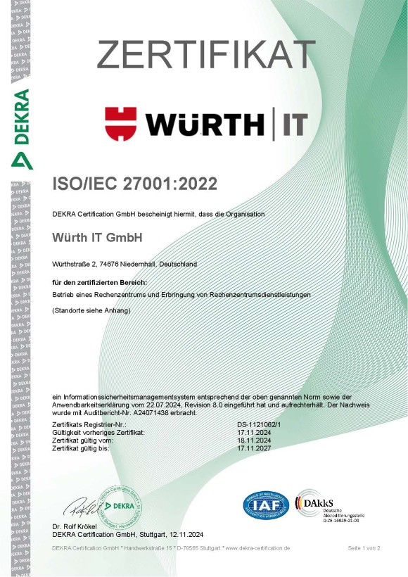 Zertifikat DIN EN ISO/IEC 27001:2022